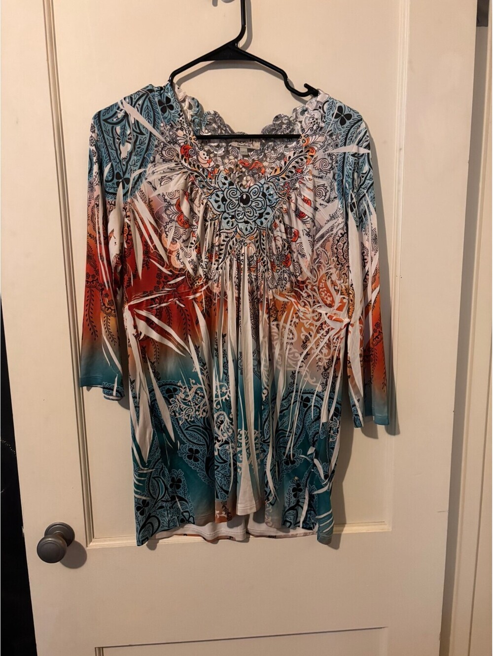One World Long Sleeve Bohemian Tunic Top Size Large